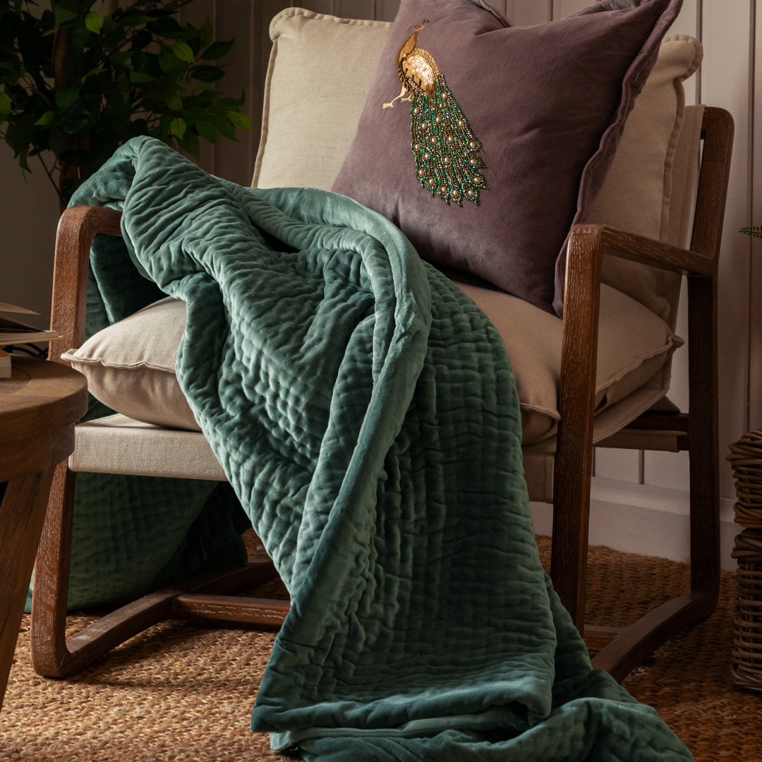 Voyage Maison Haze Velvet Throw Green 140cm W X 220cm L